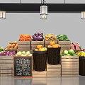 Wooden Display Shelves With Fresh Fruits Vegetables And Baskets For Retail