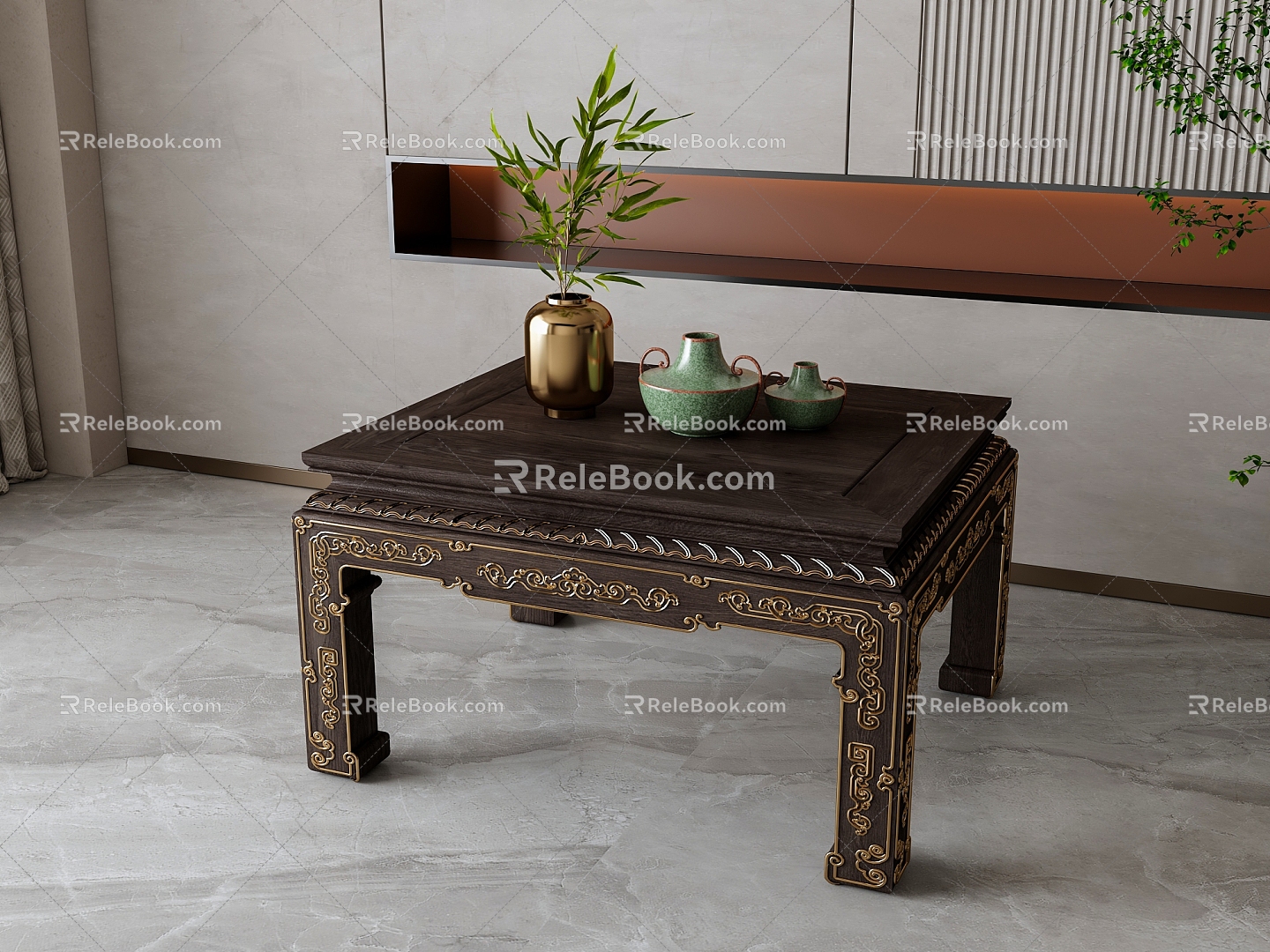 Chinese carved tea table 3d model