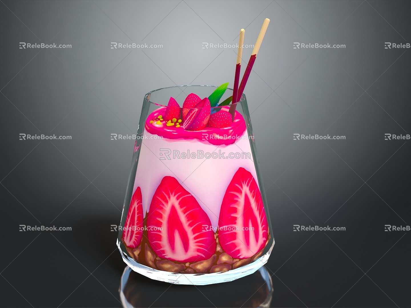 Modern Yogurt Drink Bottle Strawberry Yogurt Cartoon Yogurt 3d model