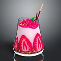 Refreshing Layered Beverage in Transparent Glass with Pink White Layers Nuts Strawberry Slices and Green Leaves