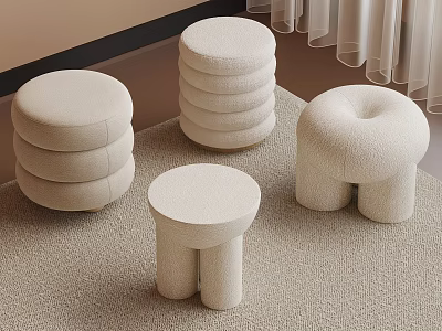 Modern Beige Stackable Stools With Round And Irregular Shapes For Home Decor 3d model