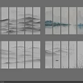Chinese Style Multi Panel Landscape Painting with Ink Wash Mountains Water and Flying Birds