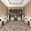 Hotel Public Lounge Area With Modern Design Comfortable Sofas And Decorative Wall 3d model
