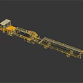 Yellow Flatbed Trailer Truck With Cab And Double Flatbed Sections On Dark Background 3d model