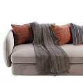 Multi Seater Sofa with Cozy Gray Knitted Blanket and Red Striped Patterned Pillows 3d model