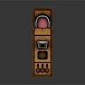 Vintage Brown Vertical Furniture Cabinet With Red Circular Component Coin Slot And Small Red Buttons