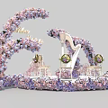 Wedding Floral Decoration with Pink Purple Flowers Curved Golden E Love Letters and White Chairs