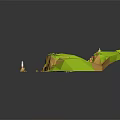 Cartoon Scenery of Low Poly Coastal Town With Colorful Houses Hills Ocean And Beach