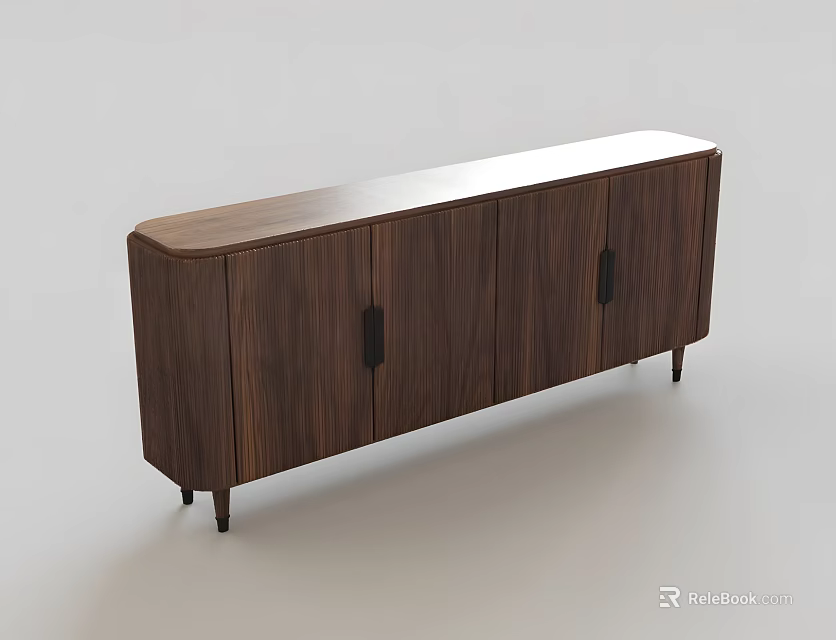 Modern Minimalist Walnut TV Stand With Cabinet Doors And Slim Legs Design 3d model 