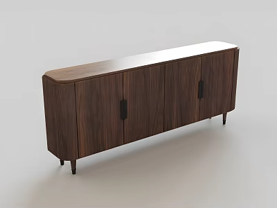 Modern Minimalist Walnut TV Stand With Cabinet Doors And Slim Legs Design 3d model