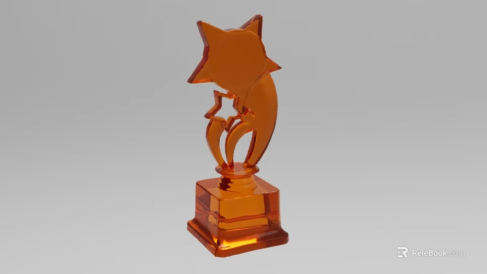 Orange Crystal Ornament Decoration Set With Star Shaped Curved Design And Square Base 3d model 