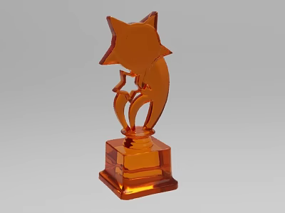 Orange Crystal Ornament Decoration Set With Star Shaped Curved Design And Square Base 3d model