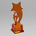 Orange Crystal Ornament Decoration Set With Star Shaped Curved Design And Square Base