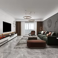 Modern Living Room Interior With Dark Sofa Throw Pillows And Round Pendant Lights