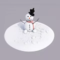 Snowman Sculpture with Black Hat and Red White Striped Scarf on Snowy Ground