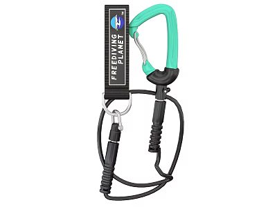 Featherweight Belay Device With Green Carabiner And Black Straps For Climbing 3d model