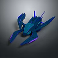 Futuristic Blue 3D Spaceship Render With Glowing Purple Accents And Sharp Edges Design