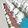 Road Infrastructure Design With Red Pathway Green Trees And Water Canal