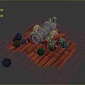 Antique Cannon Displayed on Rustic Red Wooden Planks with Scattered Cannonballs