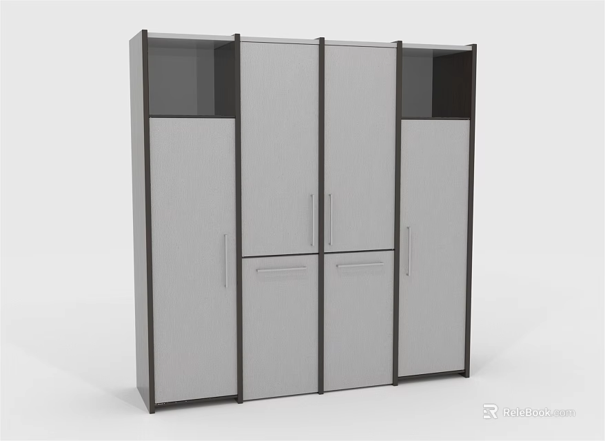 Modern Multi Door Wardrobe With Upper Storage Units And Gray Panel Design 3d model 