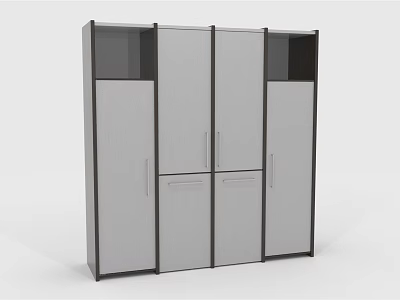 Modern Multi Door Wardrobe With Upper Storage Units And Gray Panel Design 3d model