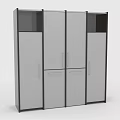 Modern Multi Door Wardrobe With Upper Storage Units And Gray Panel Design 3d model