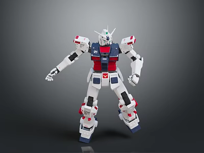 Detailed White Blue Red Gundam Model With Articulated Joints Standing Pose 3d model
