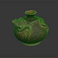 Ancient Handcrafted Clay Pot With Serpentine Carvings And Textured Brown Surface