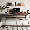 Modern Middle Ancient Book Table and Chair Combination Computer Desk Office Desk Wall Hanging Bookshelf Floor Lamp 3d model
