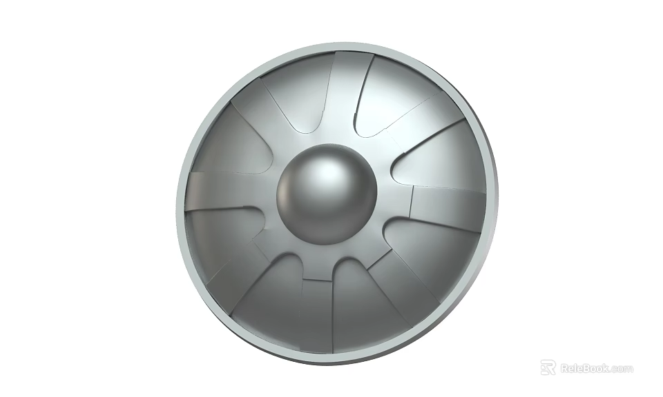 Silver Metal Round Shield With Central Boss And Radiating Patterns 3d model 