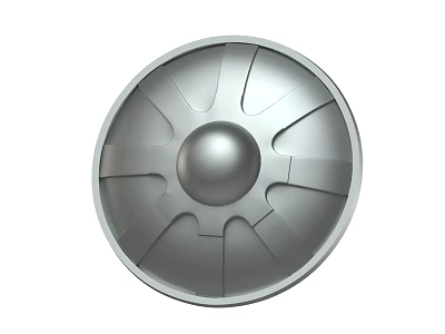 Silver Metal Round Shield With Central Boss And Radiating Patterns 3d model