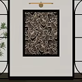 Abstract Painting With Black Frame And Black White Floral Leaf Patterns For Wall Decor