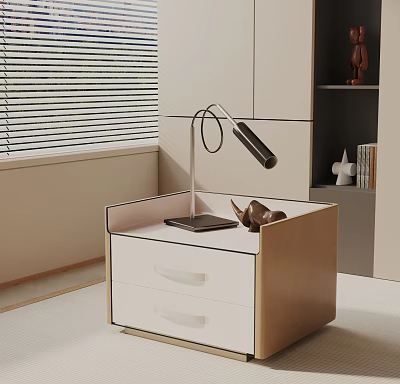 Modern Bedroom Nightstand With Lamp Tablet Two Drawers And Shelf Decor Items 3d model