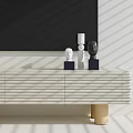 Modern TV Stand With Drawers Golden Legs Decorative Items Sunlight Shadows And Wall Art