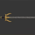 Ornate Vintage Sword With Intricate Golden Hilt And Blue Blade Design