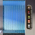 Modern Interior Waterfall Glass Partition with Display Shelf and Decorative Figurines