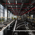 Modern Fitness Gym Featuring Treadmills Dumbbells Large Windows Red Pipes And Black Floor