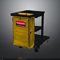 Rubbermaid Cleaning Cart Featuring Yellow Storage Bag Black Shelves and Wheels
