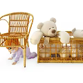 Rattan Single Chair with Teddy Bear Stuffed Toys and Doll in Playful Setting
