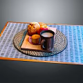 Delicious Breakfast Food With Coffee Bread Pastry On Striped Placemat Tray