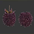 Fresh Dark Purple Raspberries With Green Leaves And Yellow Thorns On Dark Background