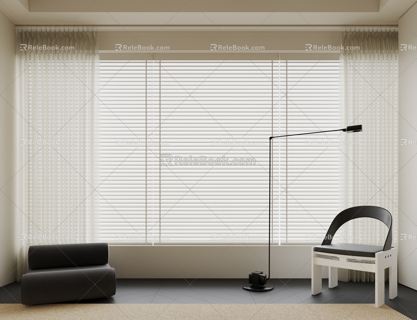 modern curtain cream wind curtain 3d model