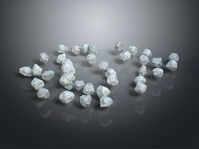 Wood and Stone Decorative White Small Stones Scattered on Black Reflective Background 3d model