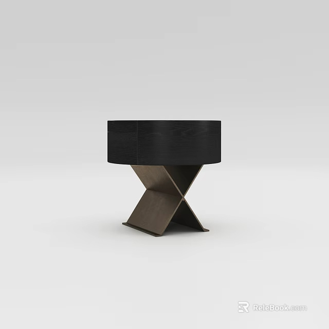 Modern Black Bedside Table With Cross Wooden Base And Sleek Design 3d model