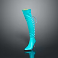 Turquoise Shiny Over the Knee Boots with Lace Up Design and Red High Heel