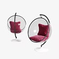 Transparent Spherical Hanging Chair With Red Cushion And White Base Design