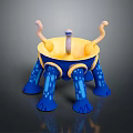 Yellow And Blue Playground Play Structure With Circular Top Curved Handrails And Multiple Legs