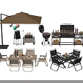 Stylish Outdoor Chairs Patio Dining Set With Umbrella Grill Table Food And Drinks