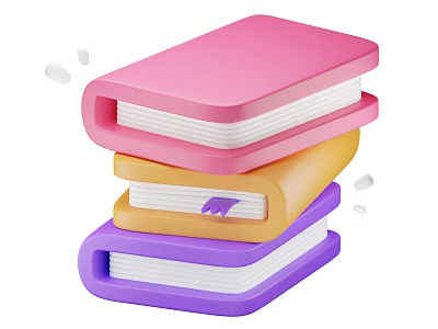 Colorful Stacked Books With Pink Yellow And Purple Covers On White Background 3d model