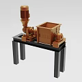 Industrial Mechanical Equipment With Golden Motor And Square Processing Unit On Black Stand